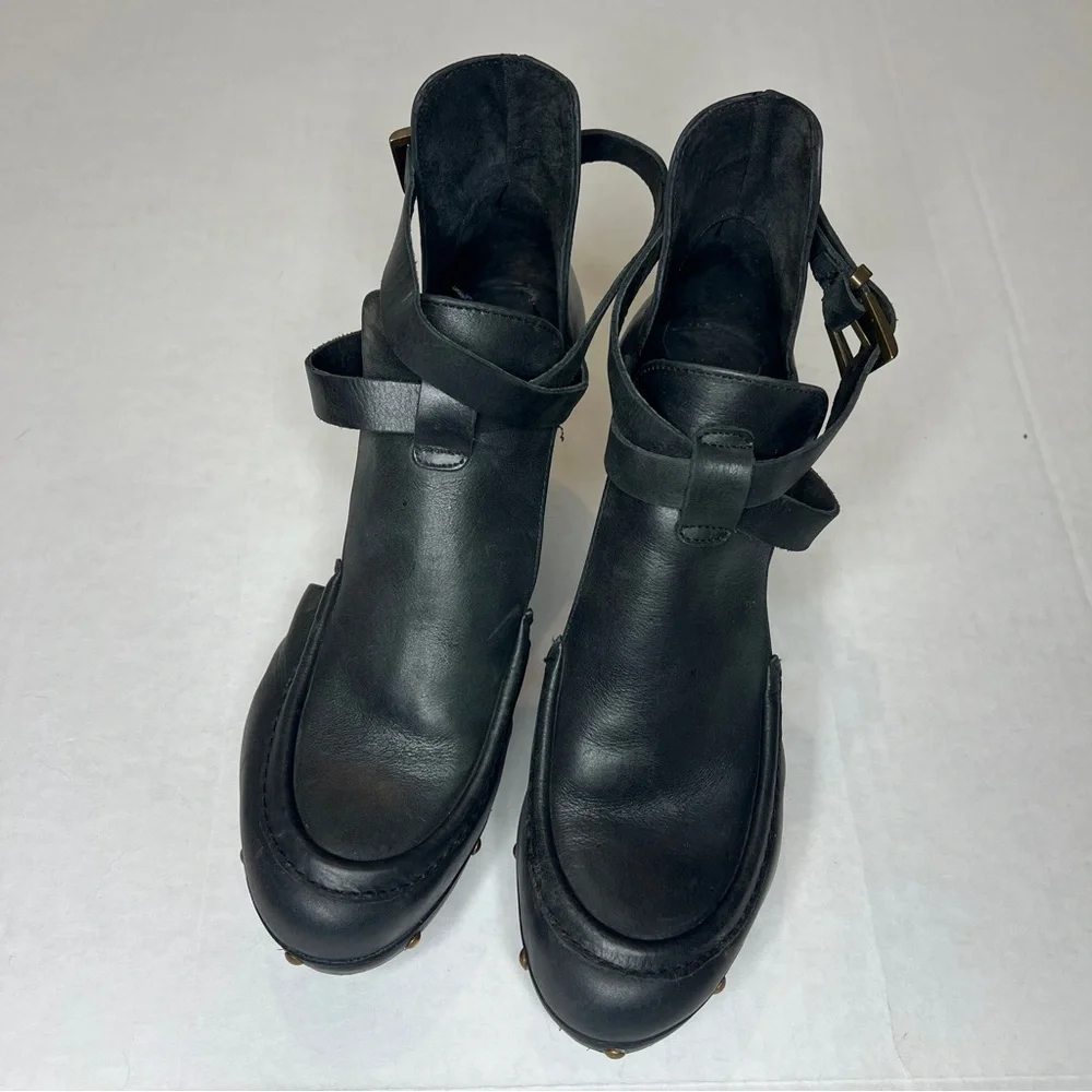 Free People Black Leather Salida Clog Wedges 8.5 - Picture 2 of 15
